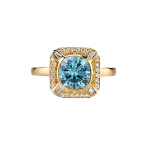 Blue Diamond Ring 1.90 Ct IGI Lab Grown Round Cut Fancy Intense 14K Yellow Gold - Picture 1 of 12