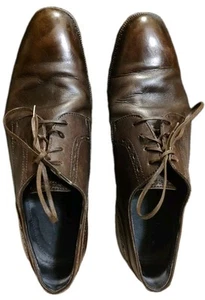 Ermengildo Zegna Shoes Mens Size 7 Fatte A Mano Handmade Brown Leather Dress - Picture 1 of 10