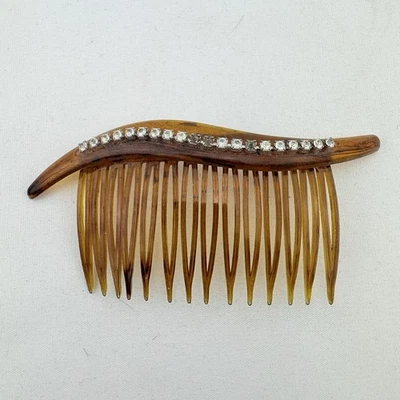 Vintage Tortoise Color Hair Comb With 12 Rhinestone Embellishments  - Image 1 of 4