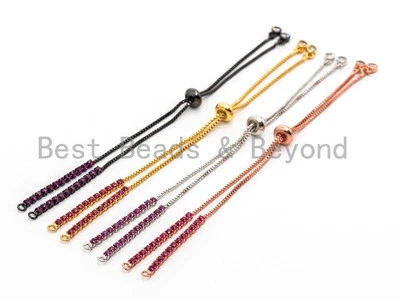 Pulsera Fucsia CZ Stud Deslizante Ajustable Medio Acabado,Cadena Caja con Goma Foto 1 de 4