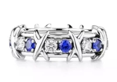 ANILLO BANDA TIFFANY & CO. SCHLUMBERGER DIECISÉIS 16 PIEDRAS X ZAFIRO AZUL DIAMANTE 7 Foto 1 de 4