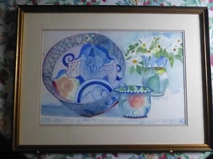 June Chilson Watercolor Still Life (Maine, NH, MA) Artist Framed Painting 29.75" - Picture 1 of 13