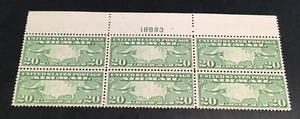 C9 20 cent Map and PLANES Plate Block of 6 stamps Superb Mint Never Hinged OG - Picture 1 of 2