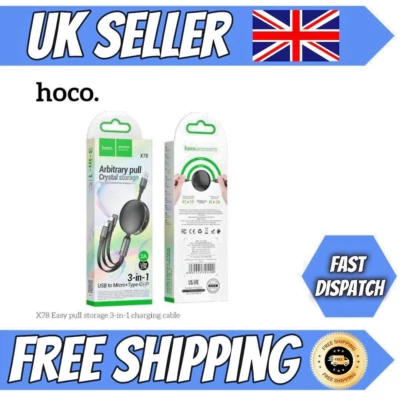 3 in 1 Multi USB Phone fast Charging and data Cable for iPhone and android - Image 1 of 4