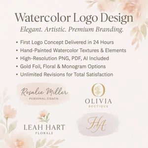 Servicio de diseño de logotipo premium de acuarela personalizada - Servicio de diseño de logotipo a medida - Imagen 1 de 4
