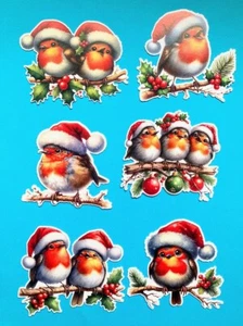 CHRISTMAS ROBINS - 6 x Die Cuts Toppers Card Making Holly Birds Branch Pine - Picture 1 of 4