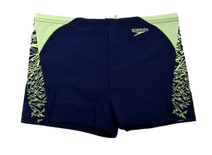 SPEEDO Boys Boxer Swimming Trunks Navy Green Logo Drawstring Size 10 Yrs 29 - Picture 1 of 2
