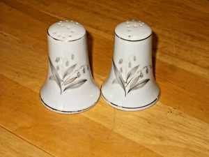 Vintage Kaysons weiß Porzellan Salz/Pfefferstreuer grau Blumenmuster Goldrand - Bild 1 von 4