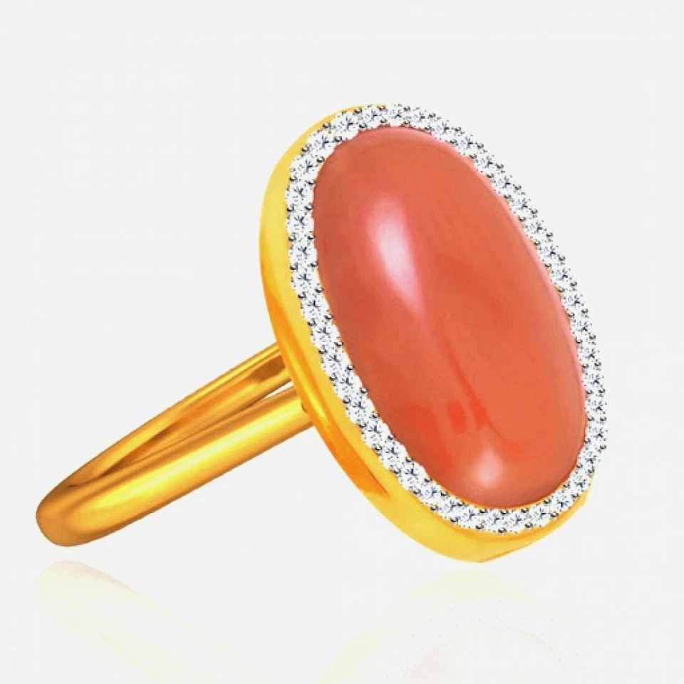 6.10ct Certified Italian Natural Red Coral Moonga With CZ Gemstone Silver Ring - Image 1 of 2
