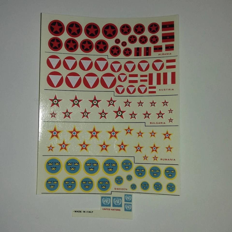 ALBANIA,AUSTRIA,BULGARIA,ROMANIA,SVEZIA, ONU ESCI DECALS 1/72 VEDI FOTO E DESCR. - Immagine 1 di 1