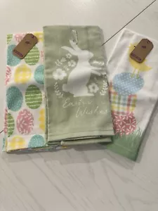 Nuevo con etiquetas Juego de 3 Toallas de Plato de Pascua Pastel Primavera Conejo Huevo Pollito Verde Multi - Imagen 1 de 7