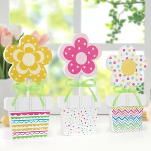 Spring Decorations Indoor Tabletop Colorful Flowers Wood Signs Gift 3 Pcs - Picture 1 of 12
