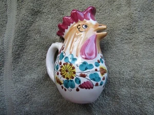 Deruta Italy Ceramic Chicken Rooster Pitcher 7.5 Inches Tall Hand Painted - Picture 1 of 9