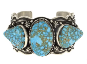 Natural Birdseye Kingman Turquoise Row Bracelet By Navajo Artist Happy Piasso - Picture 1 of 5