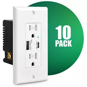4.2A USB Type A & Type C Wall Charging Outlet Tamper-Resistant for iPhone 10Pack - Picture 1 of 12