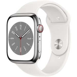 Apple Watch Series 8 45mm (Cellular)Silver Stainless Steel White Band-Acceptable - Picture 1 of 2
