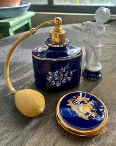 Lot 3 Limoges Porcelaines Bleu de Oven Or - 3 Blue and Gold Porcelain Objects - Picture 1 of 8