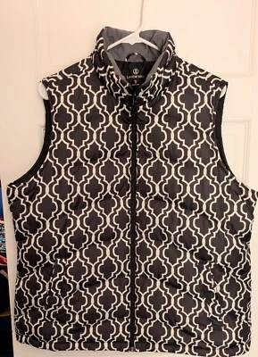 Chaleco acolchado Lands' End para mujer XL (18) relleno de plumón cremallera completa negro/blanco Geomtrc Foto 1 de 4
