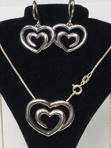 Kay Jewelers Sterling Silver Heart Within Heart Necklace Pendant Earrings Set - Picture 1 of 5