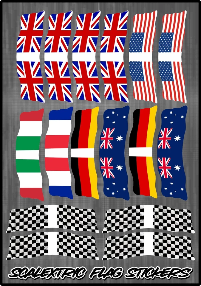 Slot Car Scalextric Flag Scenery Stickers Decals 1/32 Mixed Sheet x 16 - image 1 of 1
