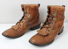 Vintage Justin George Strait Brown Leather Kiltie Roper Lace Up Boots Size 8.5