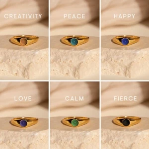 Mini 18K Gold Signet Mood Ring Y2K Statement Gemstone Minimalist Jewelry Gift - Picture 1 of 14