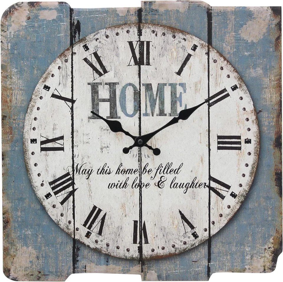 Stonebriar Square 15" Rustic Farmhouse Worn Blue and White Roman Numeral Wall