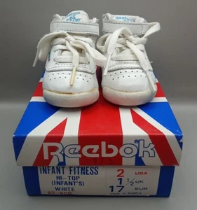 Authentic Vintage Reebok Athlete's Shoe Infant Fitness Hi-Top White Size 2 W/Box - Picture 1 of 16