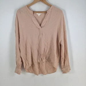 H&M womens blouse top size 10 beige long sleeve Vneck viscose 062788 - Picture 1 of 8