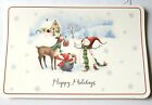 Christmas Card Deer and Penguin Bringing Snowman Presents Happy Holidays