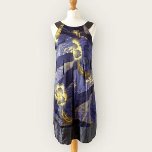 Ted Baker Silk Dress Sz 3 Fit 10 Blue Yellow Floral Print Mini Occasion Wedding - Picture 1 of 13