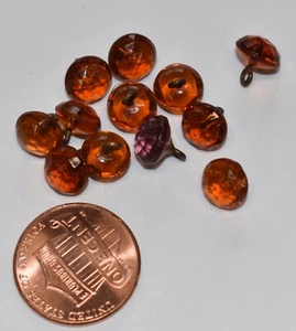 VINTAGE 12 DARK TOPAZ FACETED GLASS SMALL BUTTONS BEADS 7mm SMOKEY TOPAZ - Picture 1 of 1
