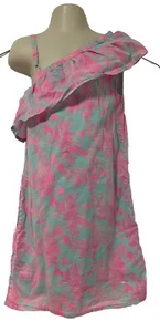 Vineyard Vines Mädchen Bougainvillea Rüschenkleid schulterfrei rosa blau Größe 6 - Bild 1 von 11