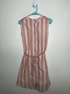Vingnette Striped Dress Girls Size 16 Sleeveless Button Up Pink White Belted - Picture 1 of 5