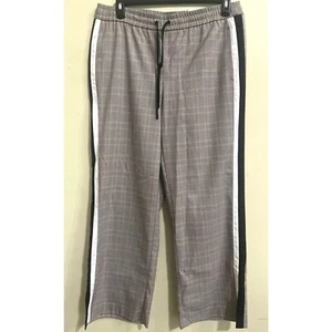 Nine West Pants Size L High-Rise Wide Leg Plaid Side Stripe Pull-On Drawstring - Picture 1 of 11