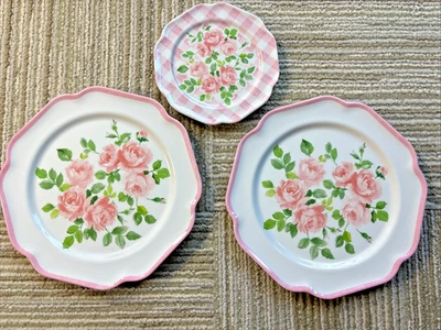3 pc Laura Ashley Pink Rose Floral Melamine -  2 Salad & 1 Appetizer Plate - Image 1 of 4