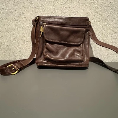 Vintage Fossil 75082 Brown Pebbled Leather Crossbody Bag Purse - Key Charm - Image 1 of 4