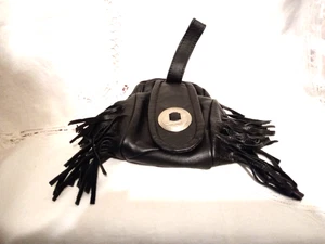 Biker Black Leather Fringe Folding Purse Pouch Fanny Belt Loop Bag w/coin purse - Picture 1 of 8