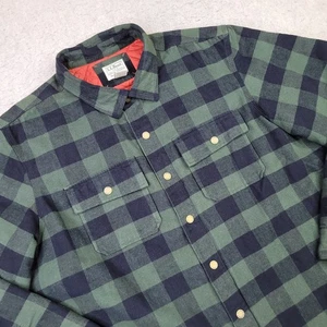 LL Bean Primaloft Shacket Men L Green Plaid Snap Up Quilted Lined Outdoor 518859 - Picture 1 of 11