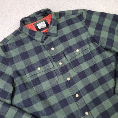 LL Bean Primaloft Shacket Men L Green Plaid Snap Up Quilted Lined Outdoor 518859 - Image 1 of 4