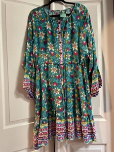 Abito donna Sunshine & Rodeos medio verde acqua floreale boho contadino manica lunga - Foto 1 di 16