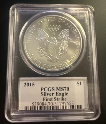 2015 American Silver Eagle PCGS MS70 First Strike John M. Mercanti Signed - Image 1 of 4