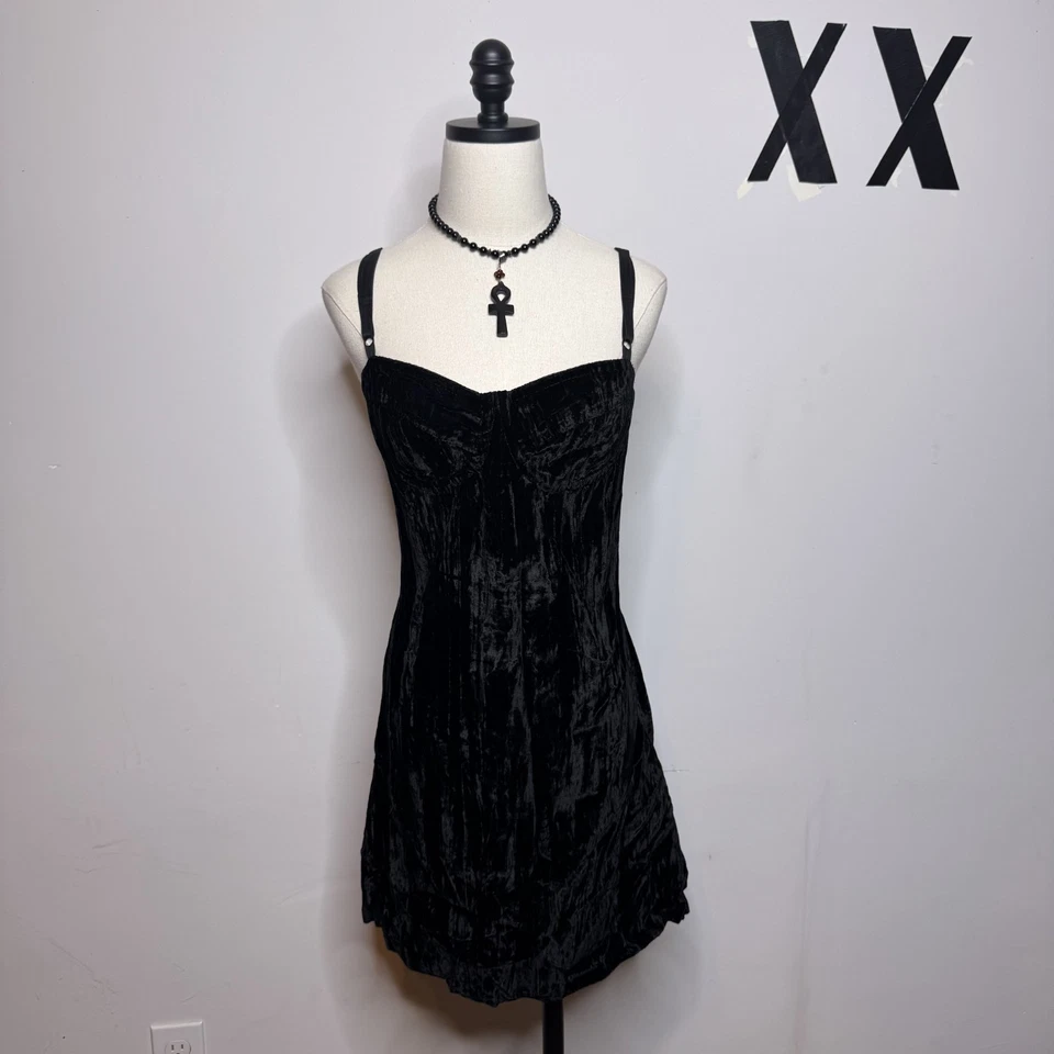 Mini Vestido De Colección TRIPP NYC Terciopelo Negro Club Gótico Original Etiqueta Rocket RARO S Foto 1 de 4