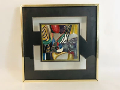 Acuarelista cubista moderno firmado por Juan Quevedo de medios mixtos originales 24x24 Foto 1 de 4