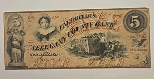 1861 $5 ALLEGANY COUNTY BANK. Cumberland, MD. Moneta obsoleta  - Foto 1 di 10