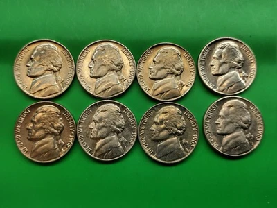 8 X BU 1960P-63D  Jefferson Nickel Run. Actual Coins.  - Image 1 of 4