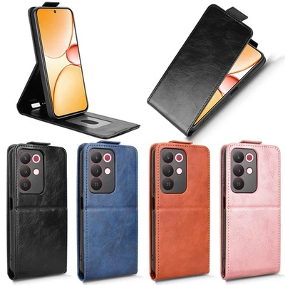 For Realme C85, Luxury Vertical Up-Down Leather Wallet Stand Soft Case Cover - Image 1 of 4