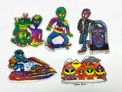 Vintage Prism Vending Sticker Lot 90s Alien Frog Skateboard Jukebox Jet Ski - Image 1 of 2