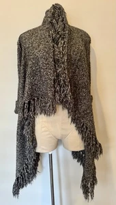 Kensie Women’s Gray Open Cardigan Boho Fringe Sweater High Low Pockets Size XS - Picture 1 of 7