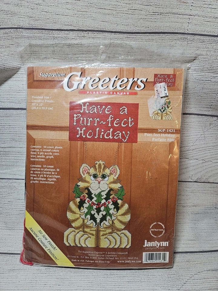Cat Christmas "Have A Purr-fect Holiday" Plastic Canvas Kit 2002 NOS Janlynn/Gre - Image 1 of 4